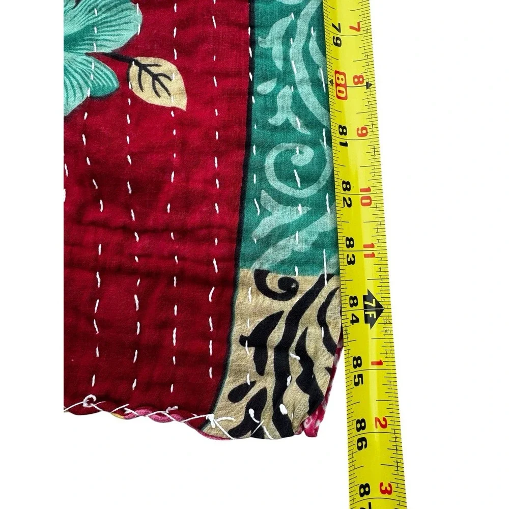 Handmade Kantha Quilt Throw Blanket Reversible Parchwork Boho Cottagecore 48x86
